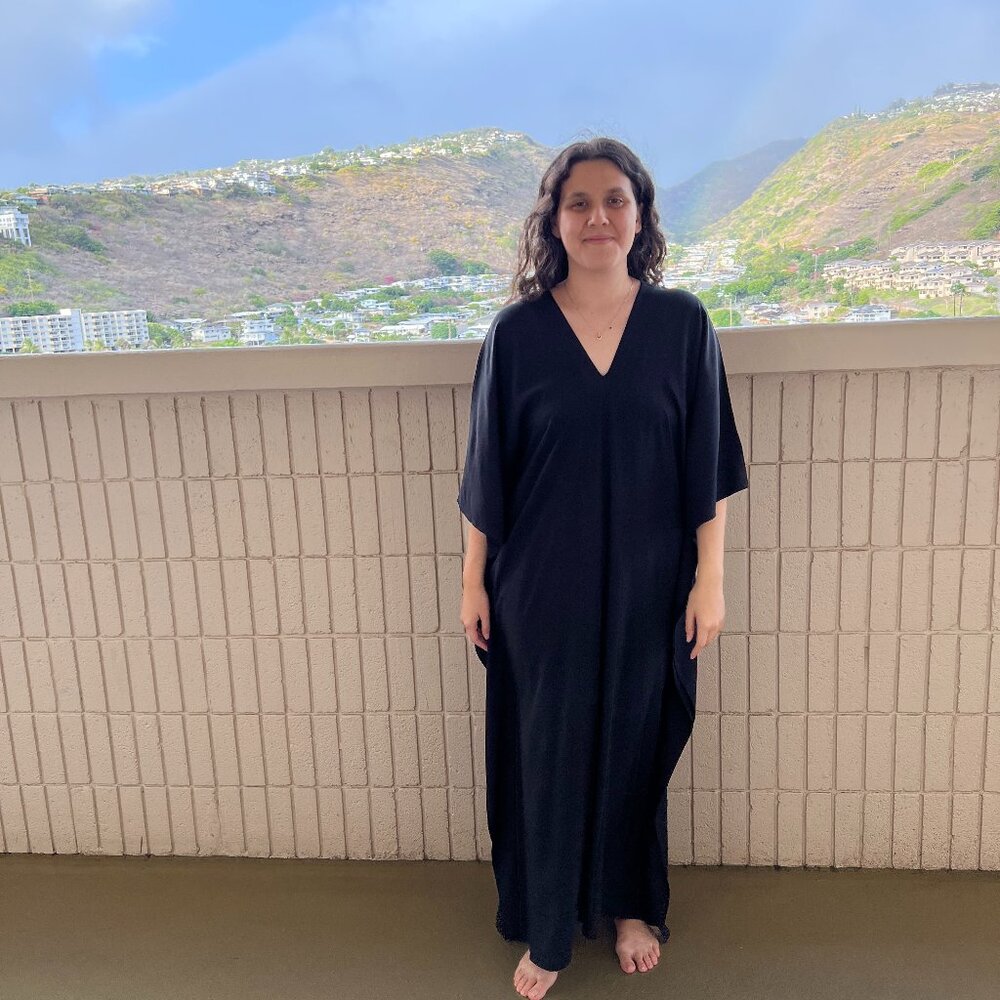 Bohemian Black long kaftan Rayon dress One size - Picture 4 of 7